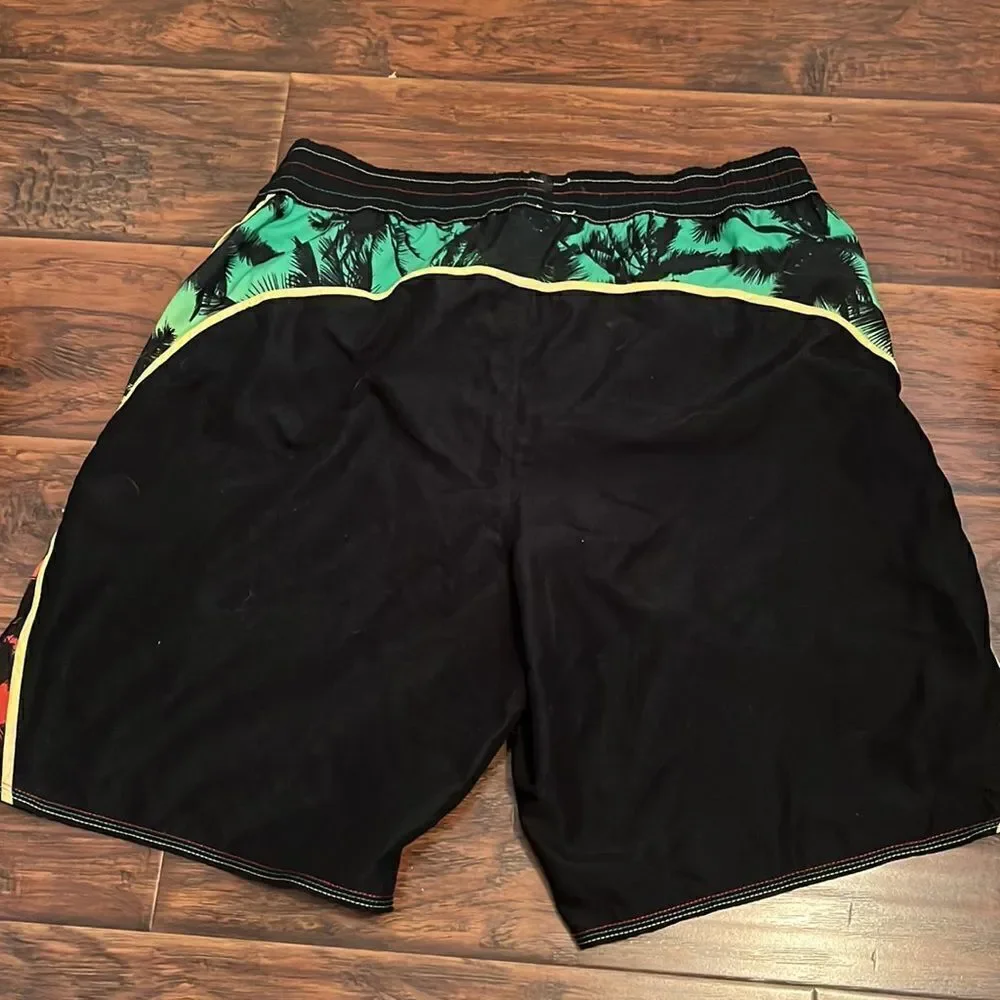Adidas Black Trees Print Beach Swim Trunks Vacation Resort Pool BBQ Ocean